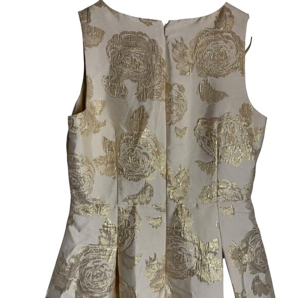 Eliza J Floral Jacquard Metallic Gold Fit & Flare Hi-Low Cocktail Dress Size 12 - Picture 3 of 10
